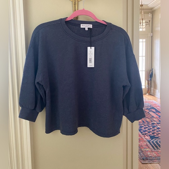 Michael Stars XS puff sleeve pullover. Hermosa French Terry in Admiral. NWT - Picture 1 of 4
